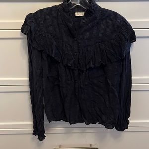 Loveshackfancy navy blue textured blouse small